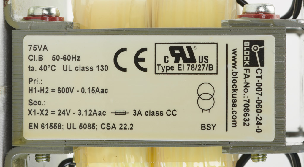 Control Transformer: open core, 75 VA (PN# CT-007-060-24-0 ...