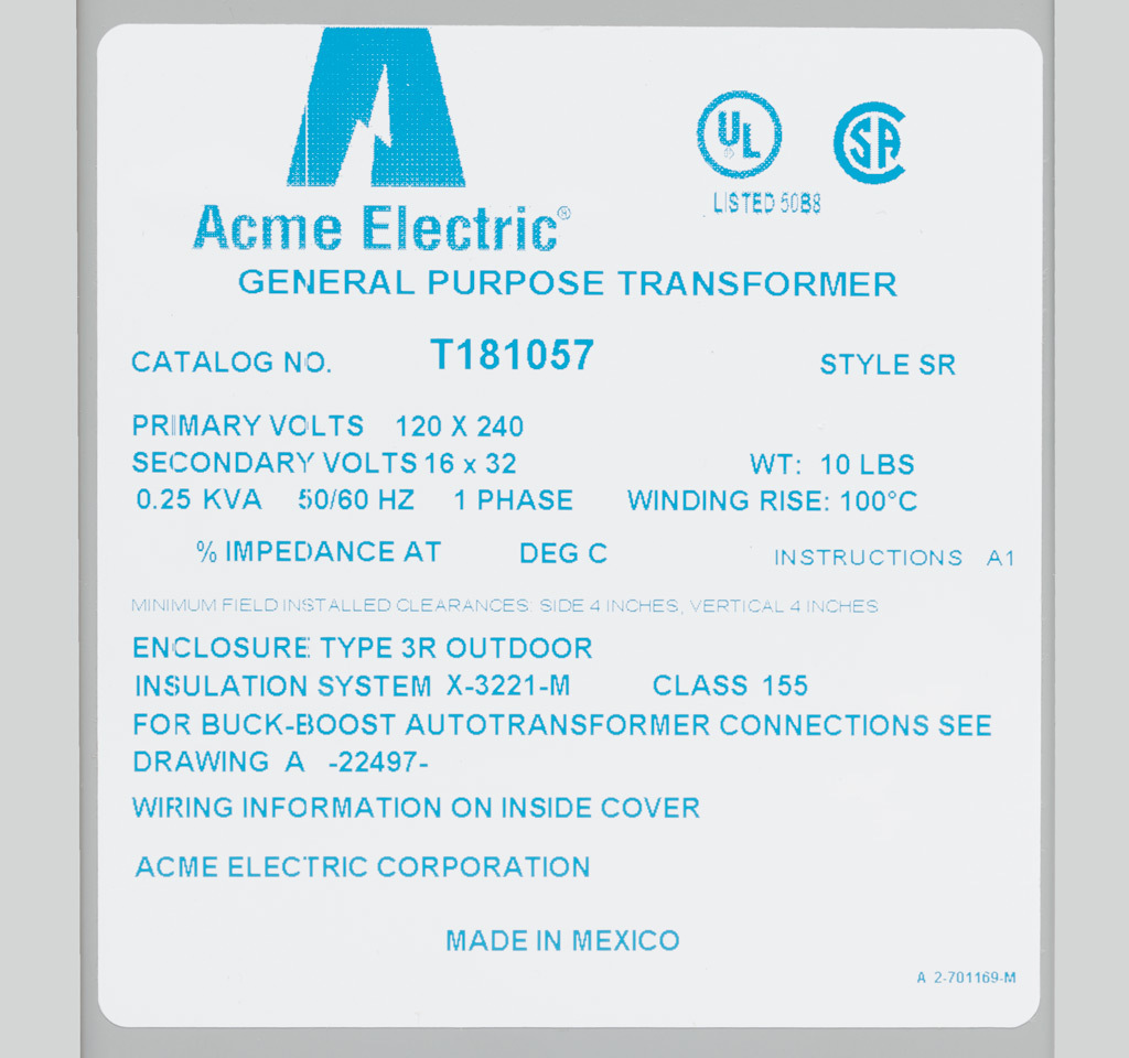 ACME TRANSFORMER STYLE SR GENERAL PURPOSE TRANSFORMER T-1-81057 