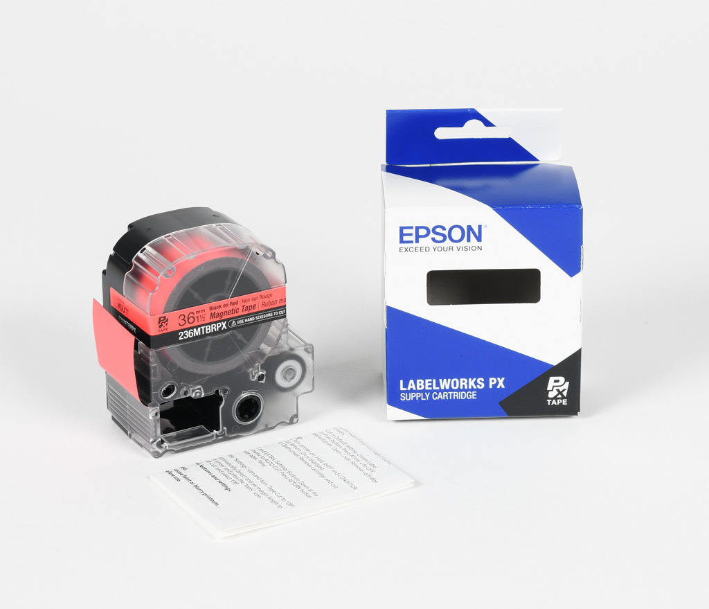 Epson 1-1/2 Black on Red Magnet Tape - 236MTBRPX