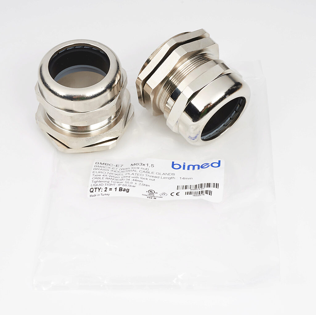 Cable Gland: 2/pk, M63 x 1.5mm thread type, nickel-plated brass, IP68 (PN#  BMBCX-E7)