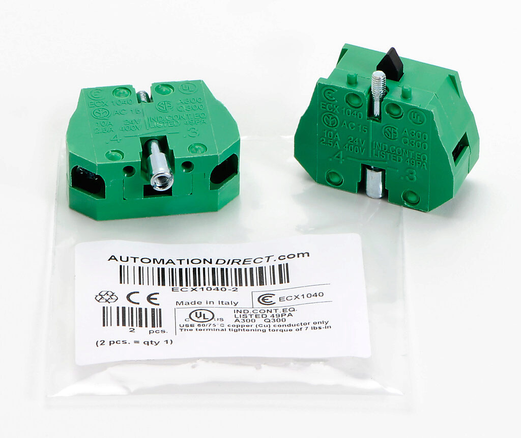 Contact Block: replacement, 2/pk, (1) N.O. contact(s), for GCX, ECX ...