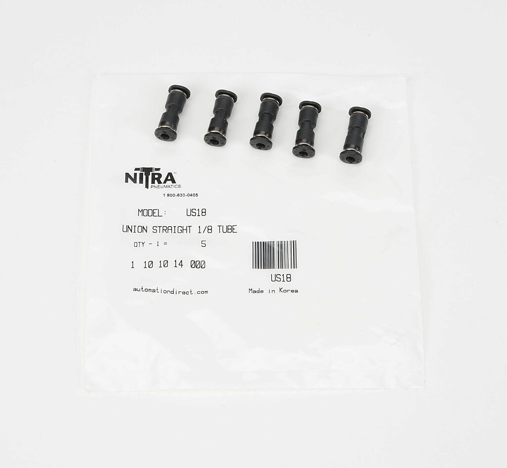 Pneumatic Push-to-connect Fitting: 5/pk, union straight (PN# US18