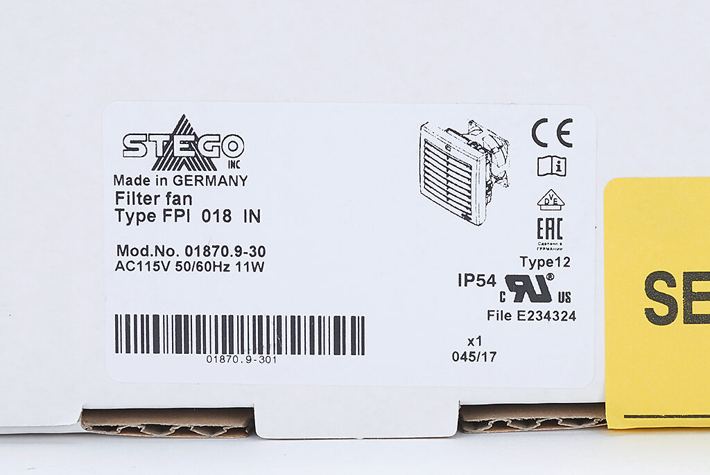 Enclosure Fan Assembly: intake, 14 CFM, 115 VAC operating voltage 