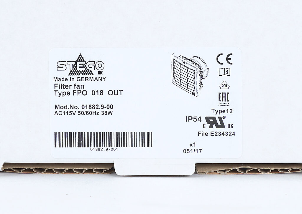 Enclosure Fan Assembly: exhaust, 184 CFM, 115 VAC operating 