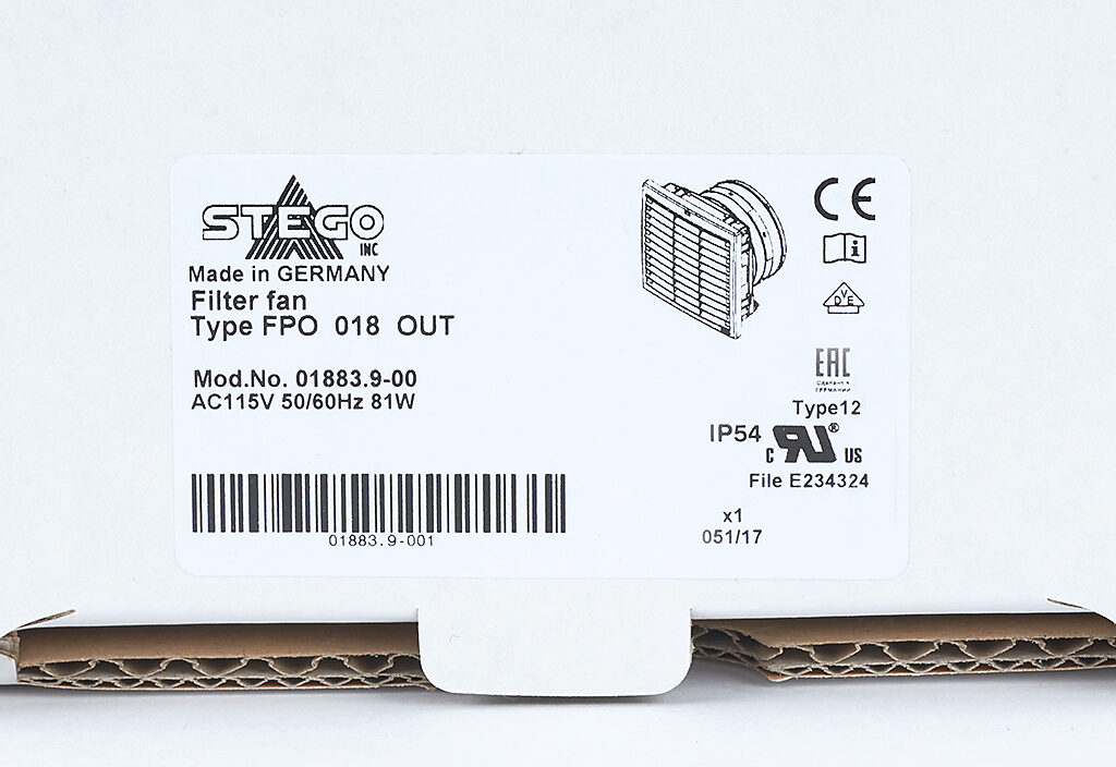 Enclosure Fan Assembly: exhaust, 342 CFM, 115 VAC operating 