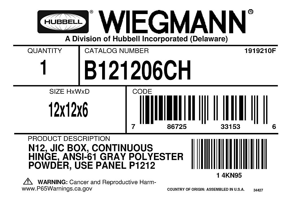 Wiegmann B121206CH B-ch Series Clamp Latch Style JIC Electrical Enclosure 14 or 16 Gauge Steel ANSI 61 Gray Wall Mount Piano Hinged Cover for sale online 