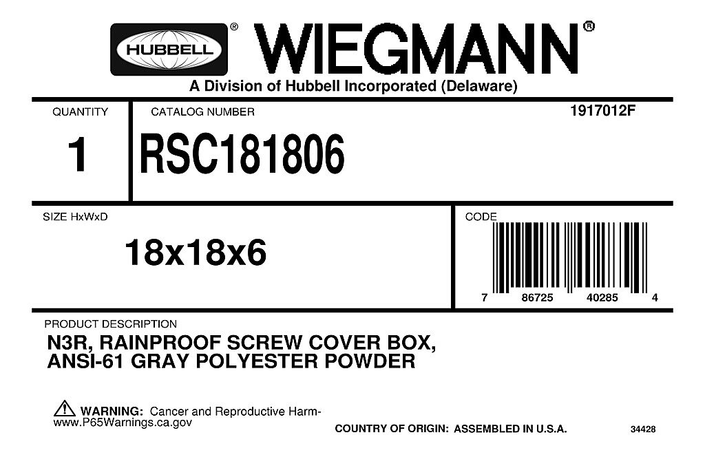 Wiegmann SCF0606 Painted Steel Flush Mount Cover Only for SC-Series Enclosures 8 x 8 8 x 8 WIESCF0606 
