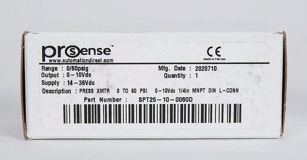 Pressure Transmitter: 0 to 60 psig, SS element, 0-10VDC, DIN L 