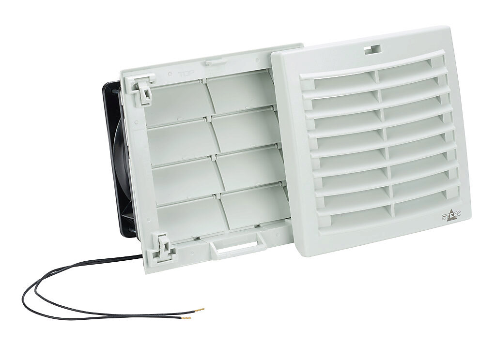 Enclosure Fan Assembly: exhaust, 57 CFM, 230 VAC operating voltage 