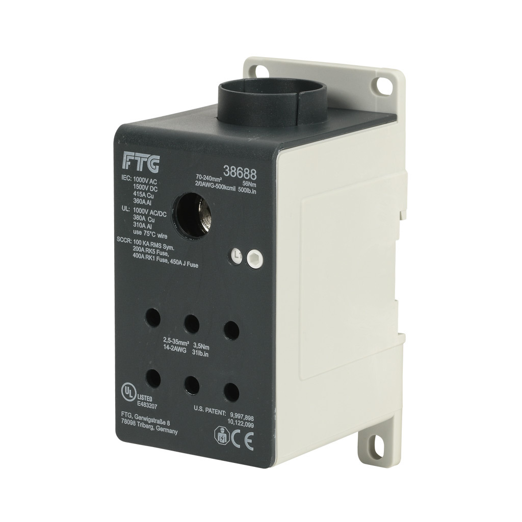 Power Distribution Block: enclosed, 380A, 1-pole, UL 1953