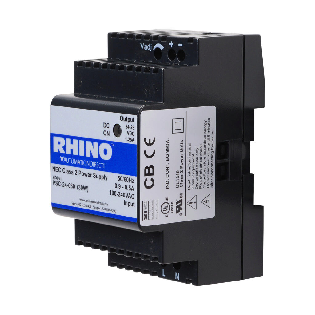 Rhino PSC-24-030 120/240VAC Input to 24VDC Adjustable Output Power Supply 