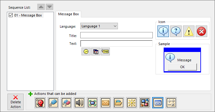 Selection Box Message Add Event Action — Message Box