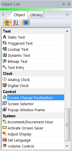 Screen Change Pushbutton Object