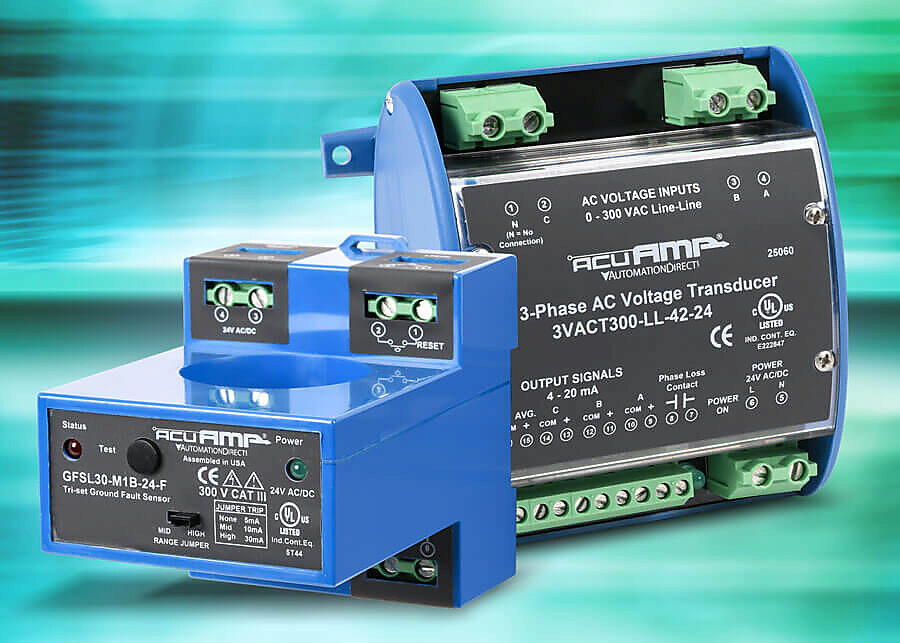 AcuAMP 3-Phase Voltage Transducers and Large Aperture Ground Fault Sensors