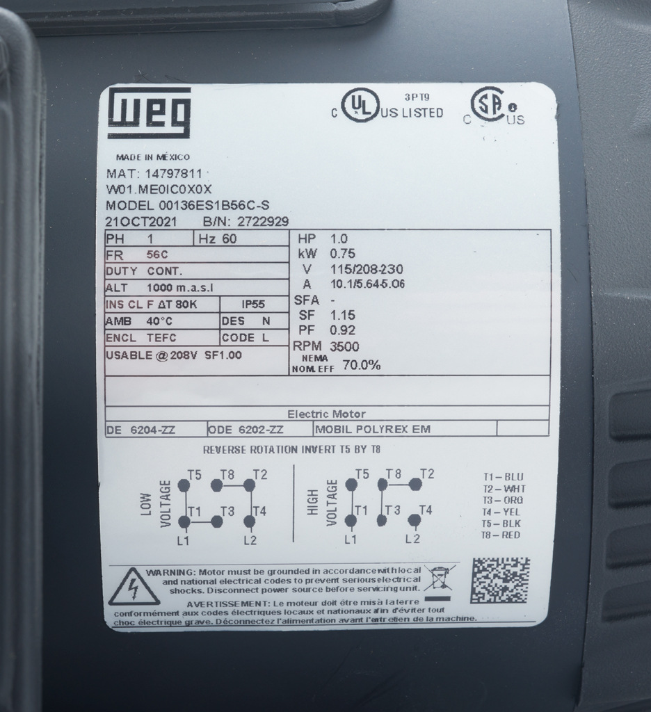 Standard Efficiency AC Motor: general purpose, 1hp (PN