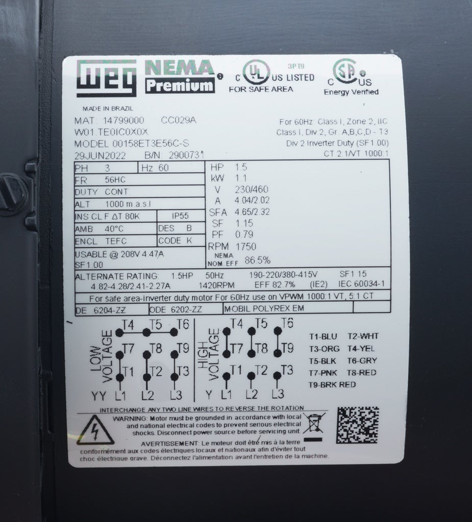 Premium Efficiency AC Motor: general purpose and inverter rated, 1