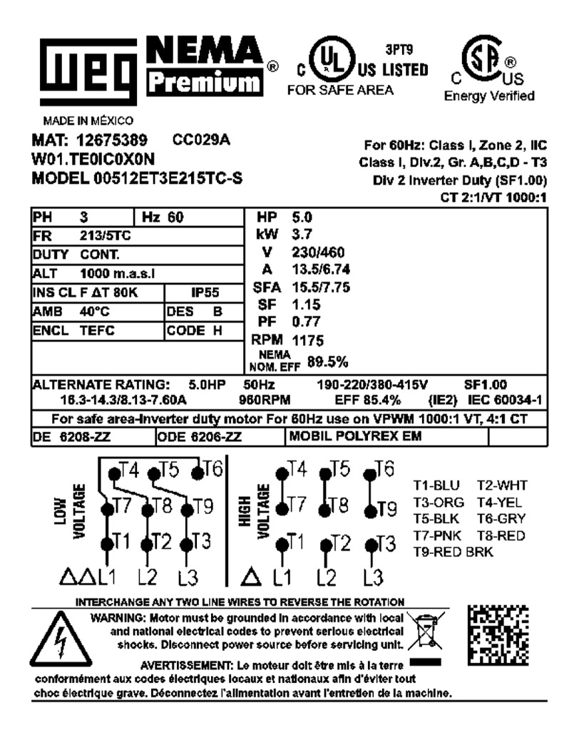 Premium Efficiency AC Motor: general purpose and inverter rated