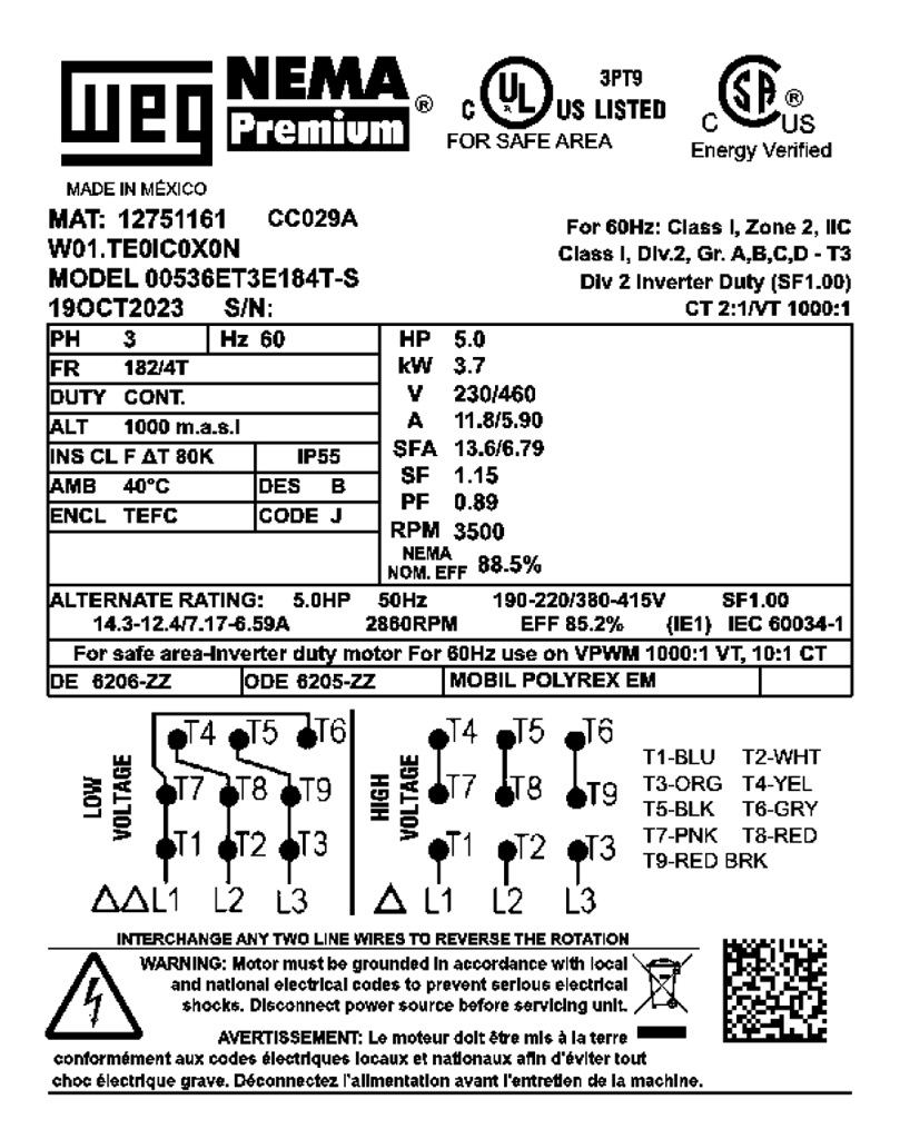 Premium Efficiency AC Motor: general purpose and inverter rated