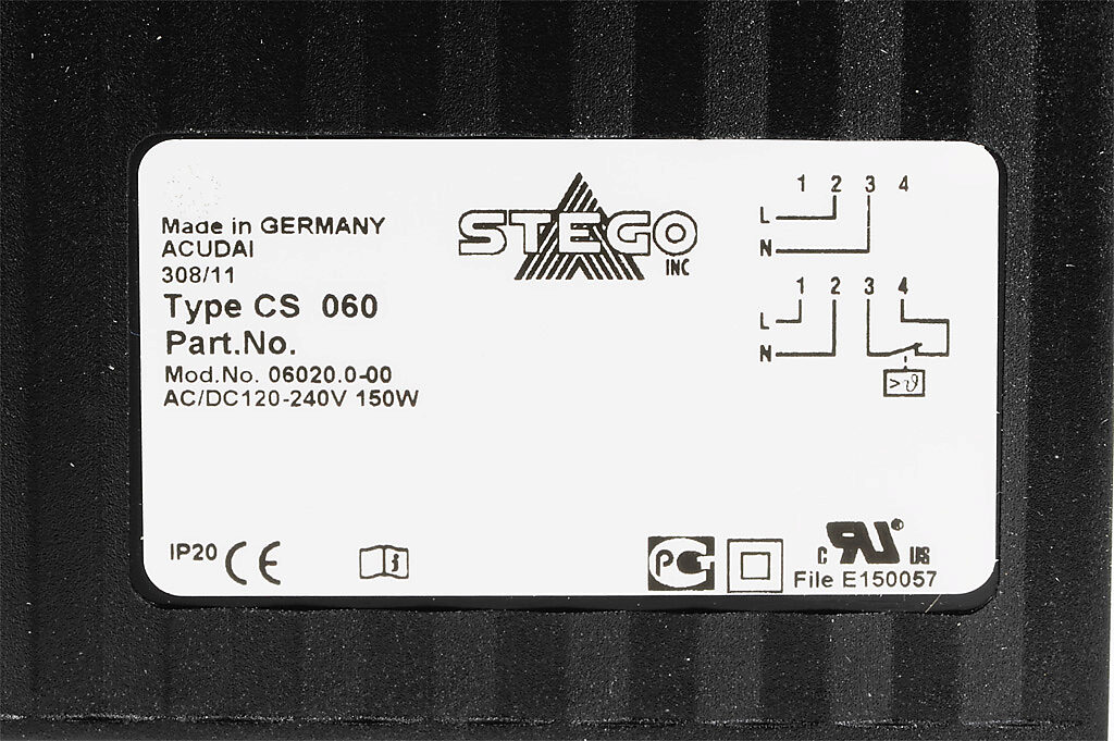 Enclosure Heater: 150W heating capacity, touch-safe PTC resistor