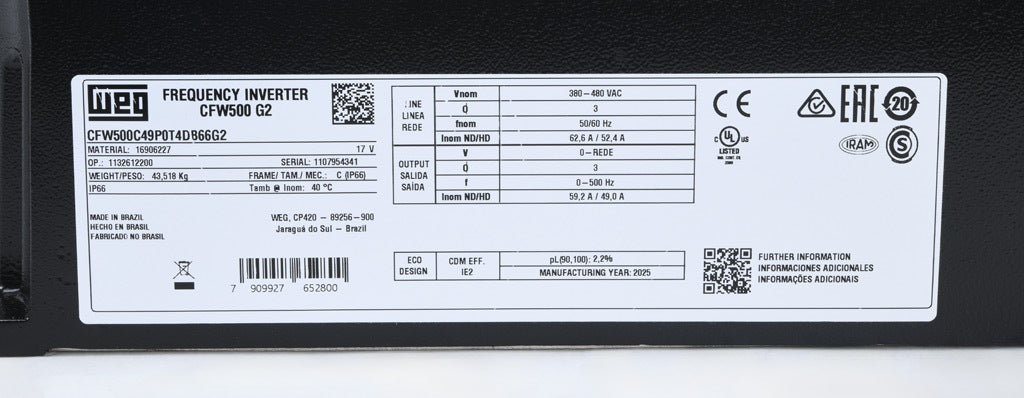 WEG Electric AC High-performance Drive: 460 VAC, 30hp with 3-phase