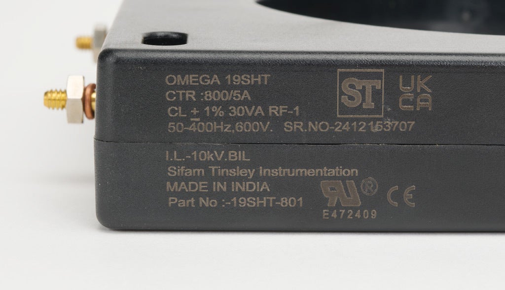 AC Current Transformer: solid core, 800A primary (PN# 19SHT-801