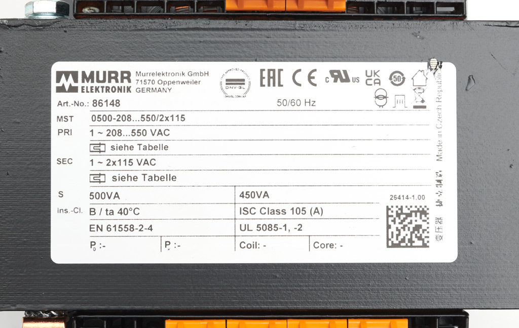 Control Transformer: open core, 500 VA (PN# 86148) | AutomationDirect