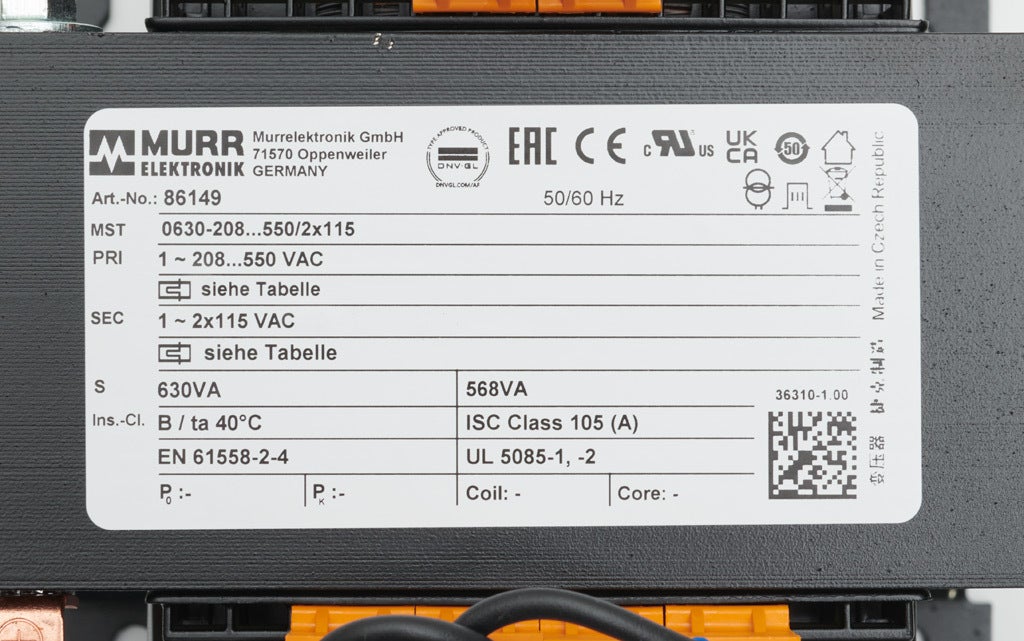 Control Transformer: open core, 630VA (PN# 86149) | AutomationDirect