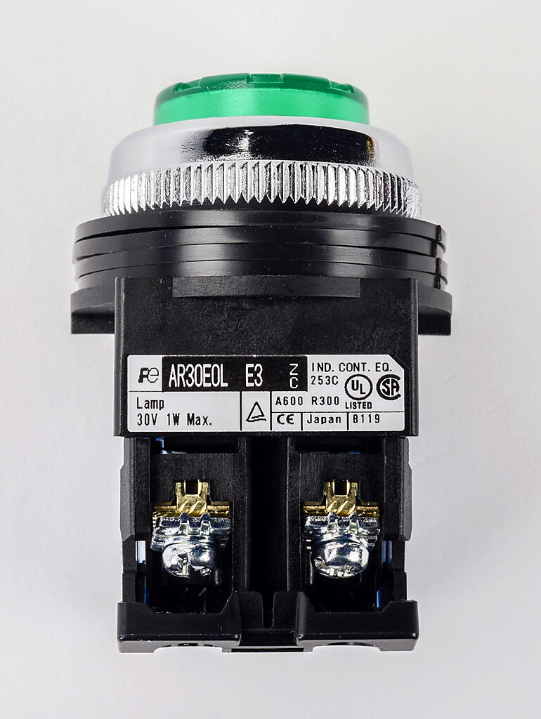 30mm Pushbutton: momentary, green (PN# AR30E0L-10E3GZC