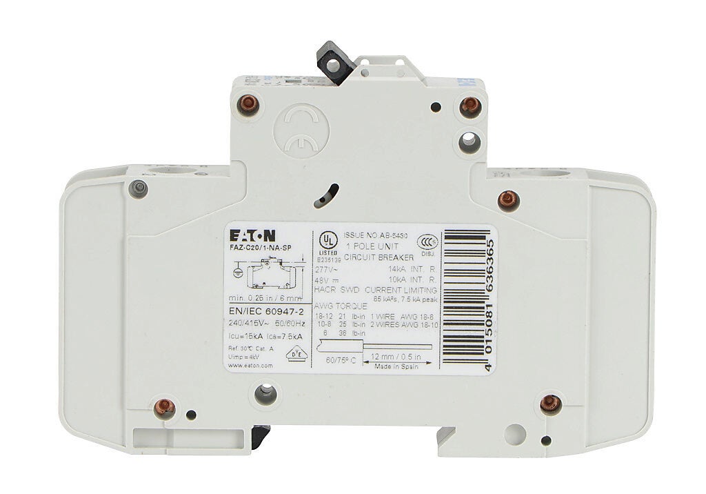 EATON FAZ6-C20/1 Interruttore Automatico Magnetotermico FAZ6 1P 20A Curva C Scatola da 12 EATON FAZ6-C20/1 Interruttore Automatico Magnetotermico FAZ6 1P 20A Curva C Scatola da 12