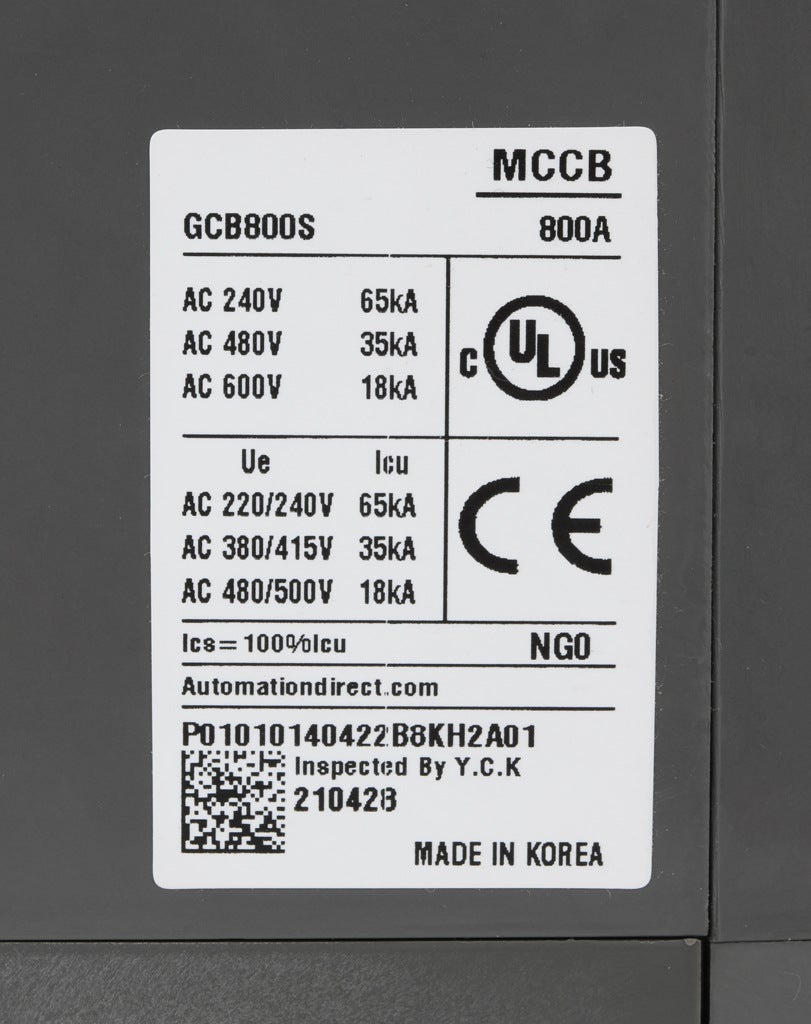 Molded Case Circuit Breaker: 800A, characteristics, 800A frame (PN