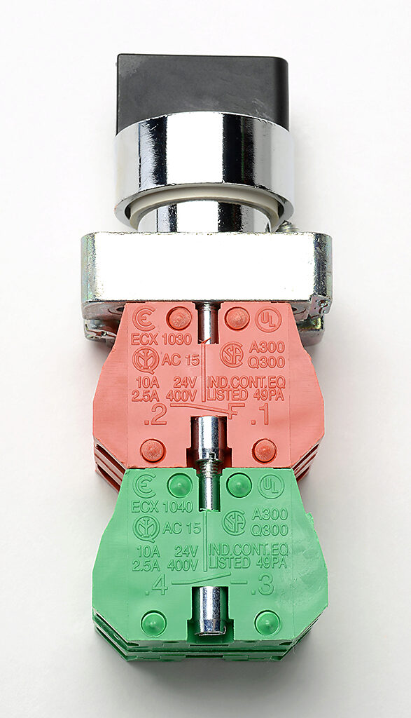 Selector Switch: maintained, 22mm, 3-pos, knob operator (PN