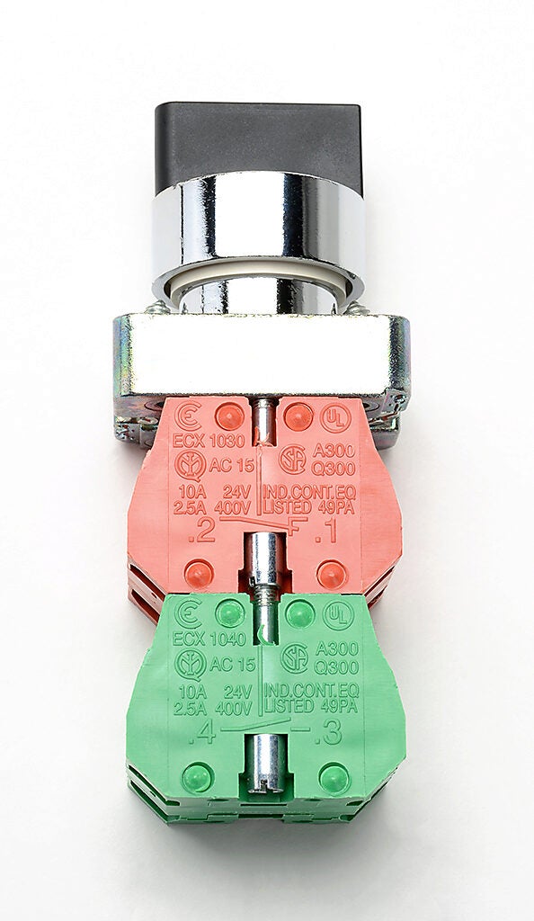 Selector Switch: spring return to center, 22mm, 3-pos, knob