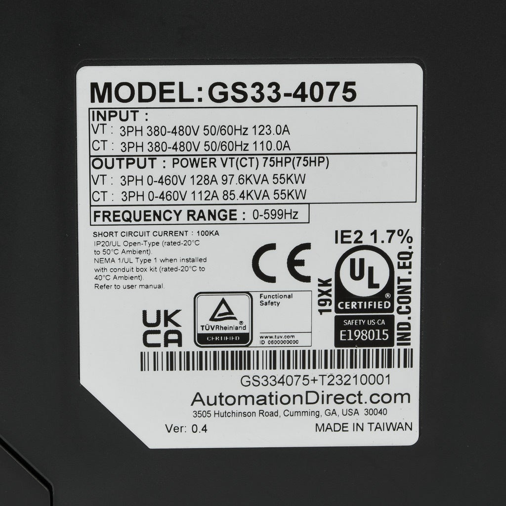 DURApulse AC High-performance Drive: 460 VAC, 75hp with 3-phase