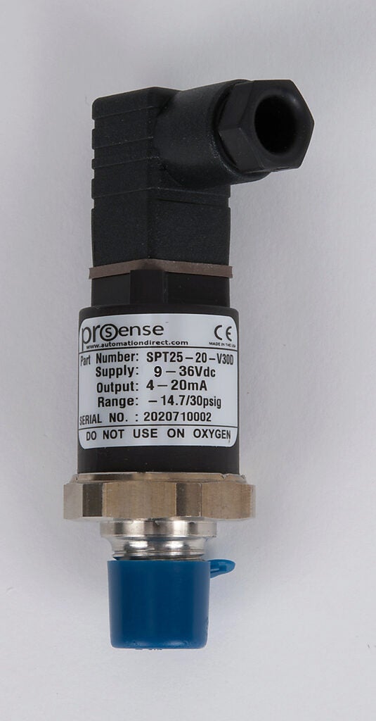 Pressure Transmitter: -14.7 to 30 psig, stainless steel sensing