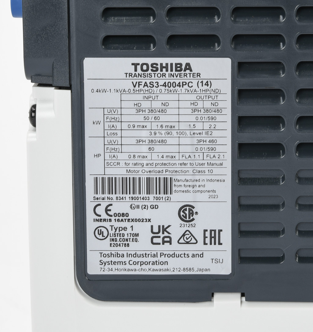 Toshiba AC High-performance Drive: 460 VAC, 1/2hp with 3-phase