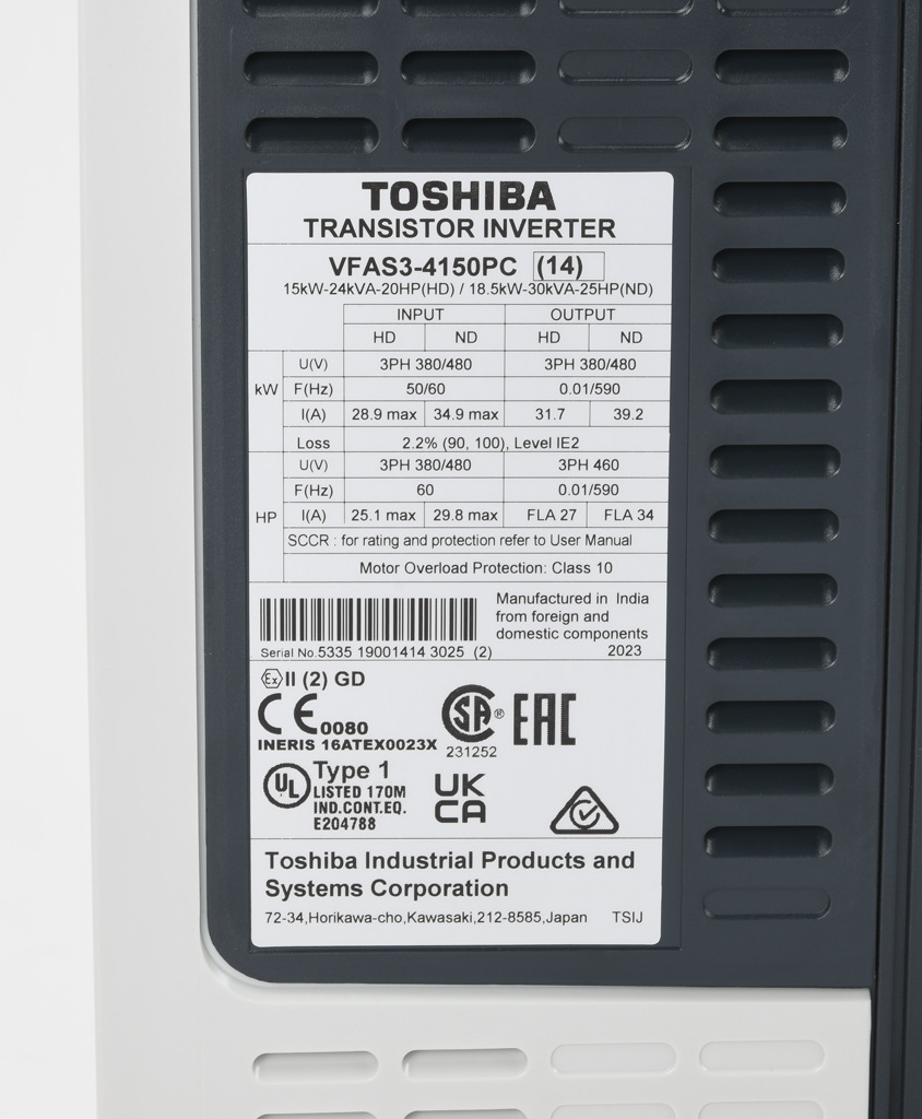 Toshiba AC High-performance Drive: 460 VAC, 20hp with 3-phase