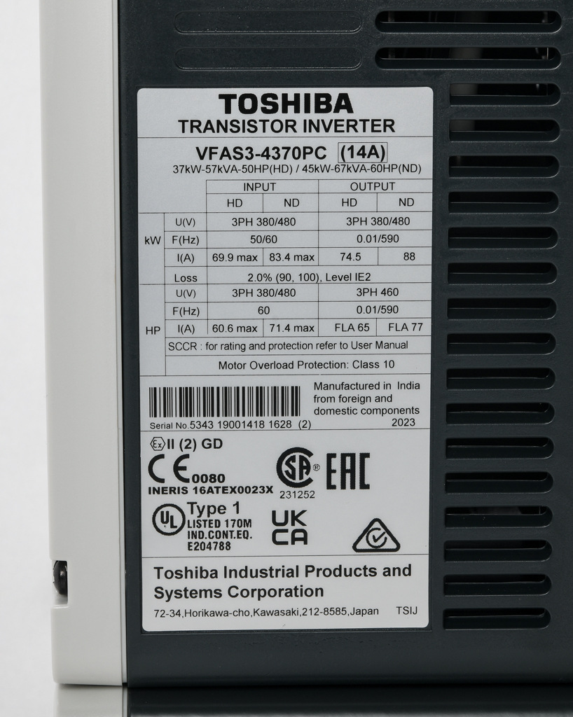 Toshiba AC High-performance Drive: 460 VAC, 50hp with 3-phase