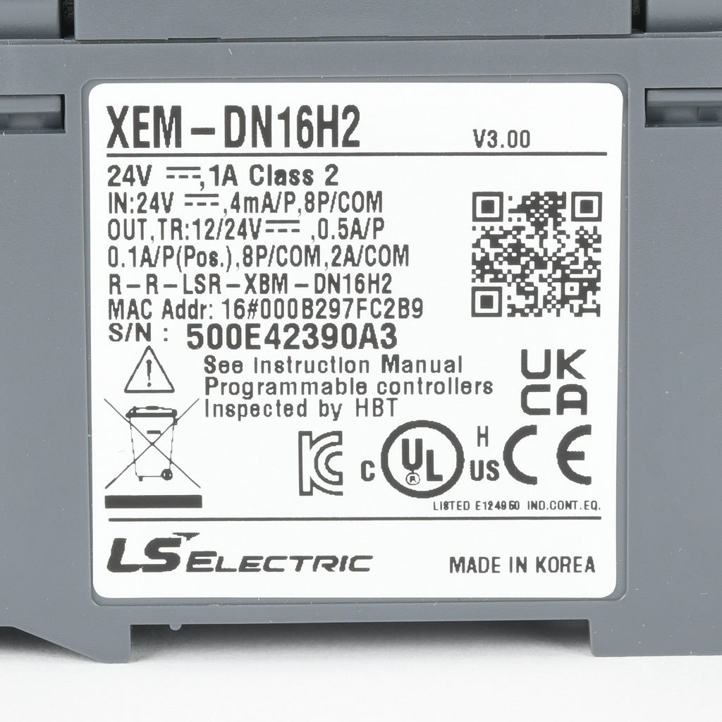 LS Electric XGB PLC: 8-pt in, 8-pt out, Ethernet, serial and USB B