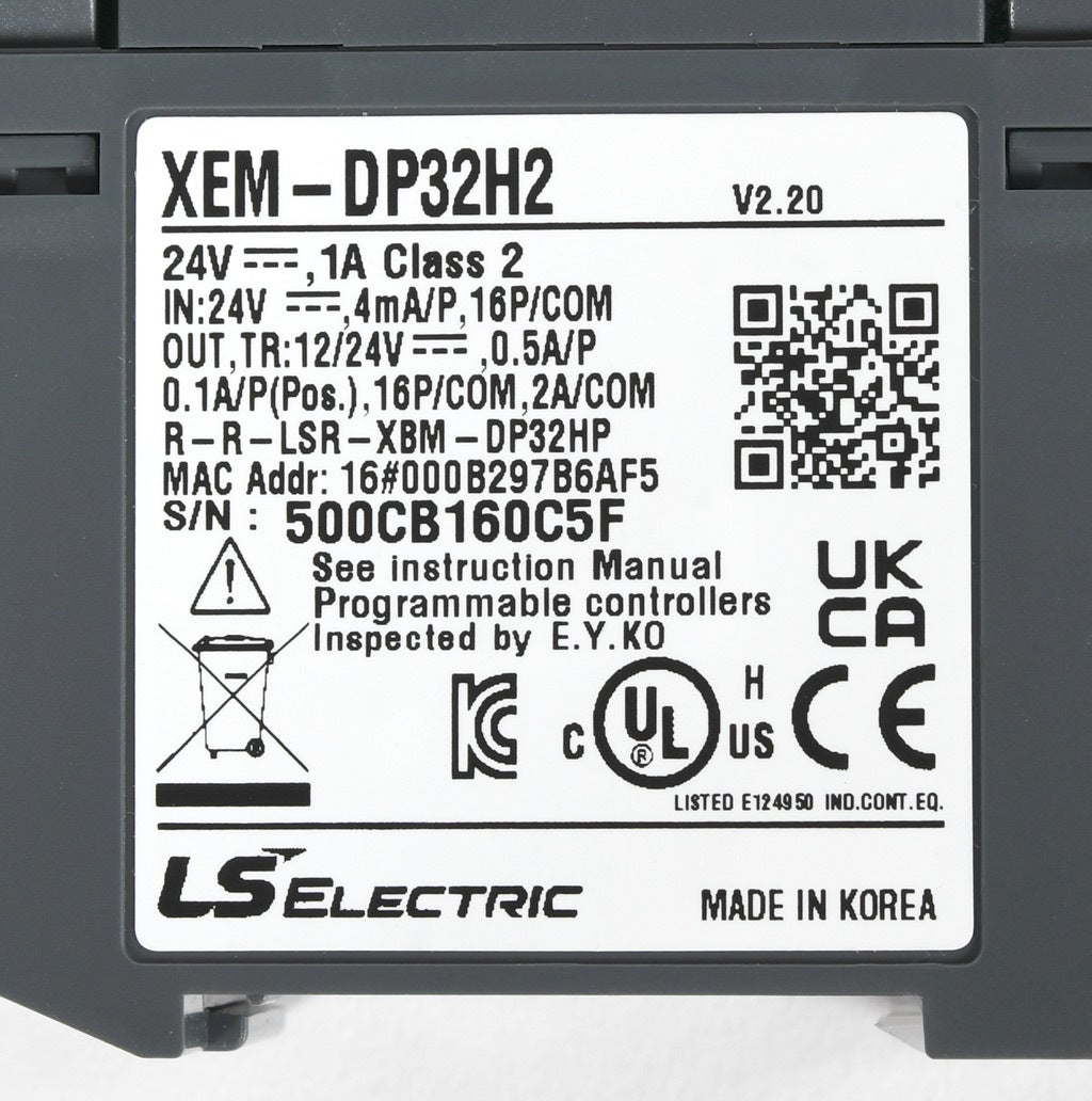 LS Electric XGB PLC: 16-pt in, 16-pt out, Ethernet, serial and USB