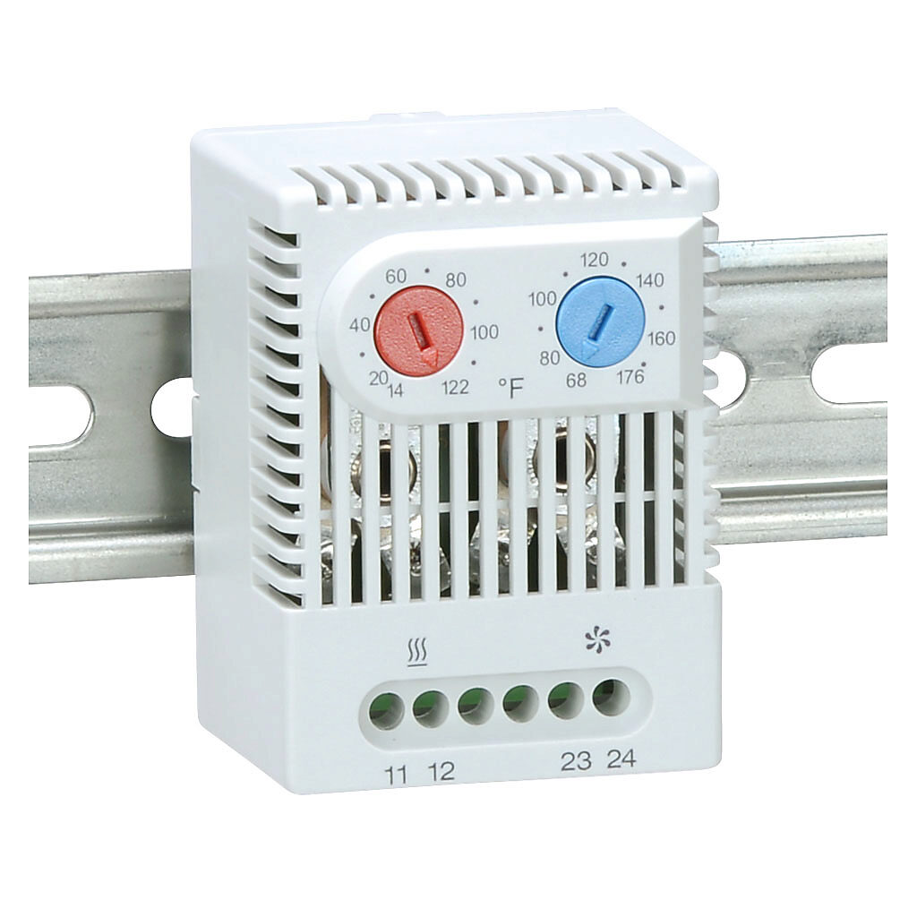Dual Adjustable Thermostat: for electrical enclosure climate