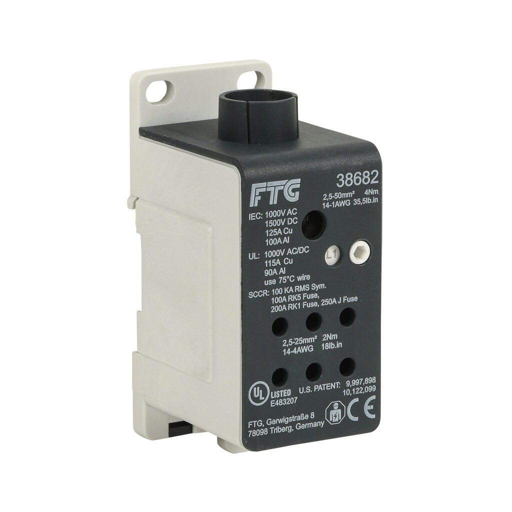 Power Distribution Block: enclosed, 115A, 1-pole, UL 1953 listed