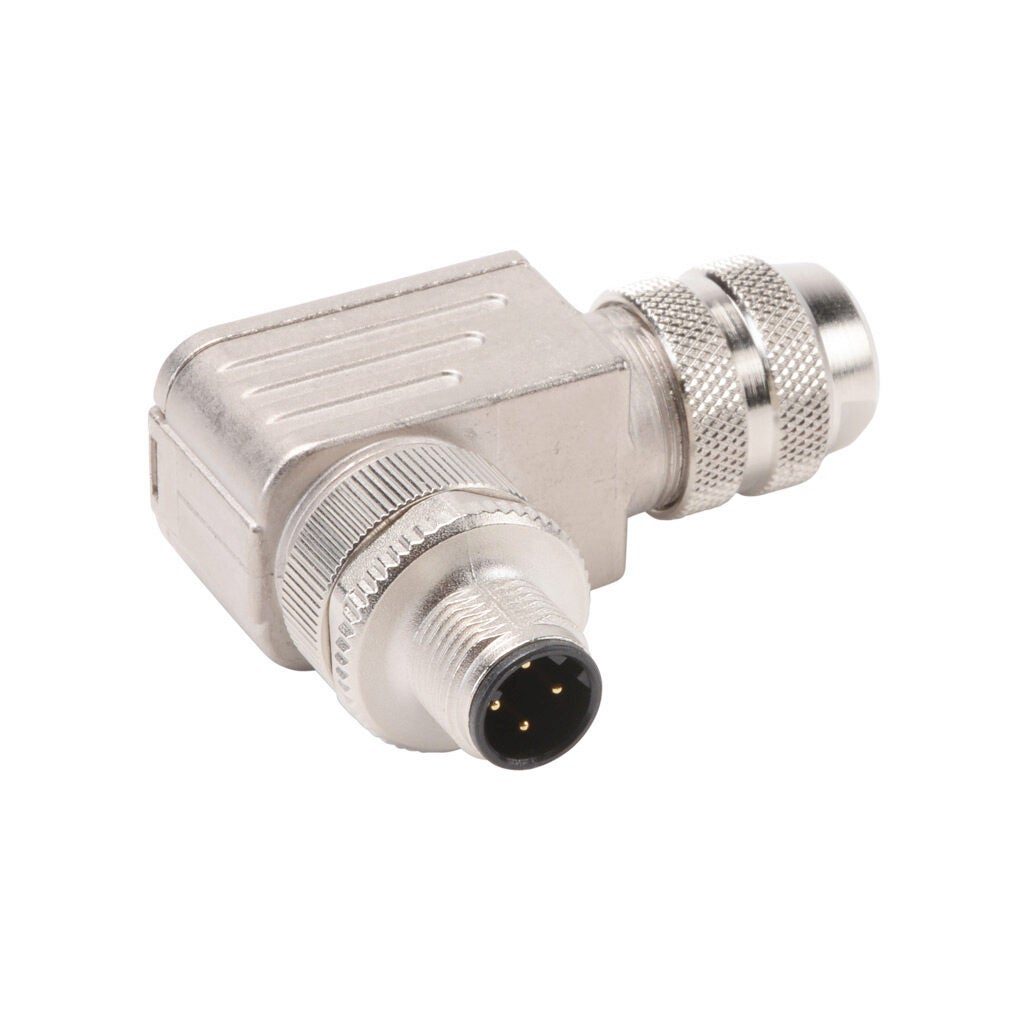 Connector: M12 D-coded 4-pole male 90-degree, 18 AWG max (PN# 7000