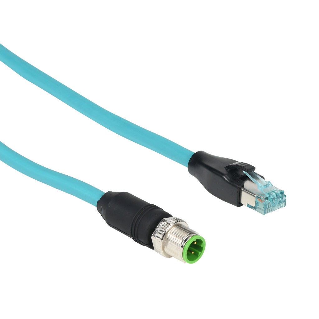 Cat5e Ethernet Connection Cable: 6.5ft/2m, M12 axial male D-coded