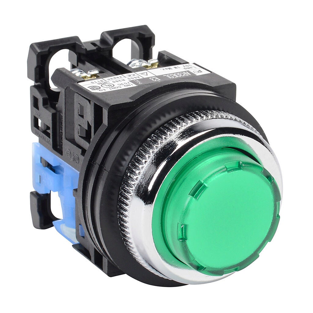 30mm Pushbutton: momentary, green (PN# AR30E0L-10E3GZC