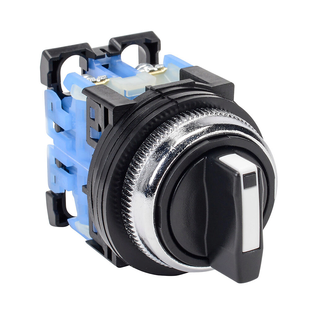 Selector Switch: spring return from left and right to center, 30mm