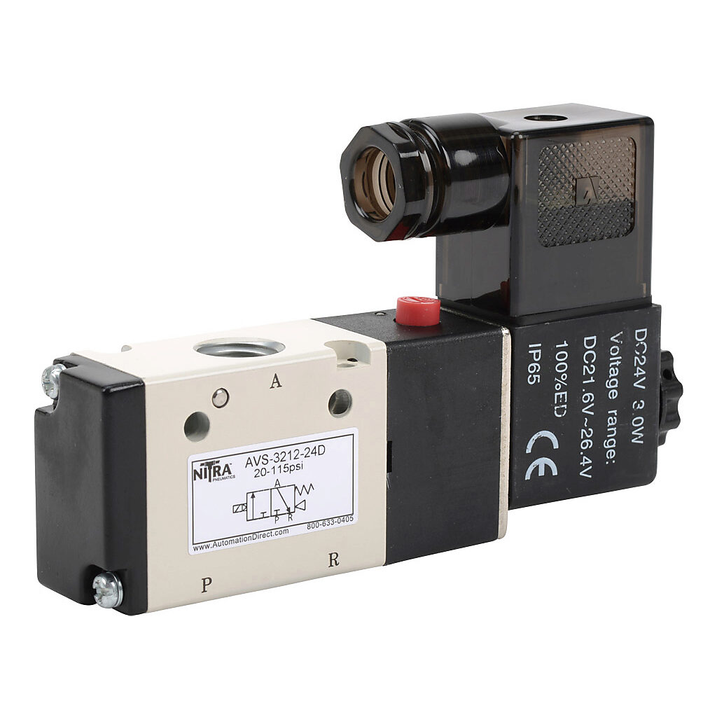 Solenoid Valve: pneumatic, 3-port (3-way), 24 VDC (PN# AVS-3212