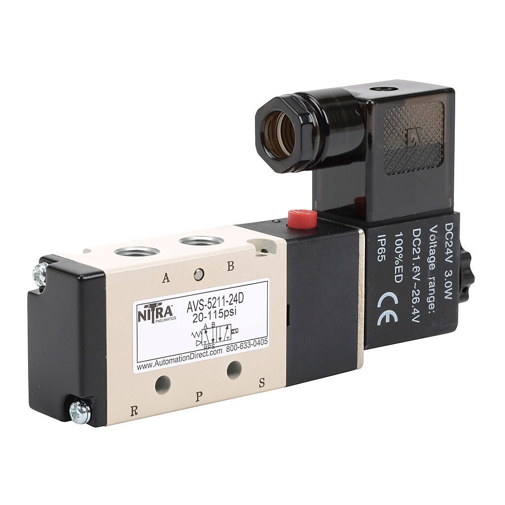 Solenoid Valve: pneumatic, 5-port (4-way), 24 VDC (PN# AVS-5211