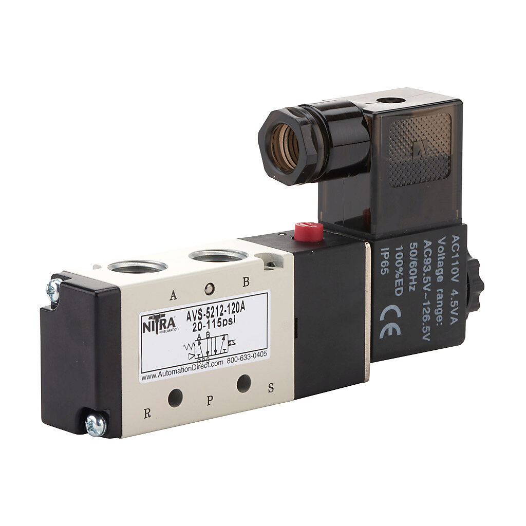 Solenoid Valve: pneumatic, 5-port (4-way), 120 VAC (PN# AVS-5212