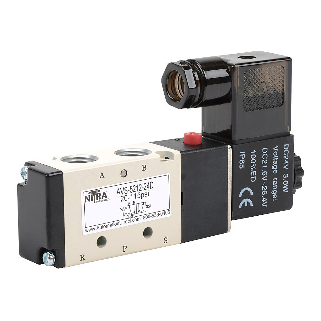 Solenoid Valve: pneumatic, 5-port (4-way), 24 VDC (PN# AVS-5212