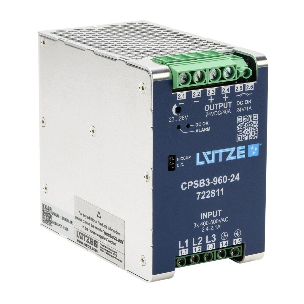Power Supply: switching, Output: 24 VDC @ 40A/960W (adjustable